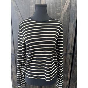 Lauren Ralph Lauren Womens Black and Gold Striped Long Sleeve Shirt, PM